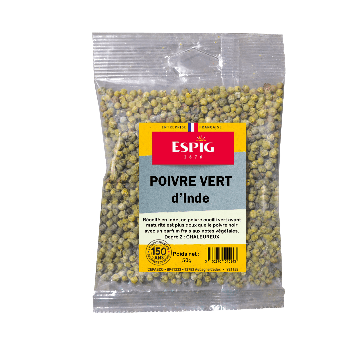 ESPIG - POIVRE VERT DESHYDRATE ENTIER - 50g